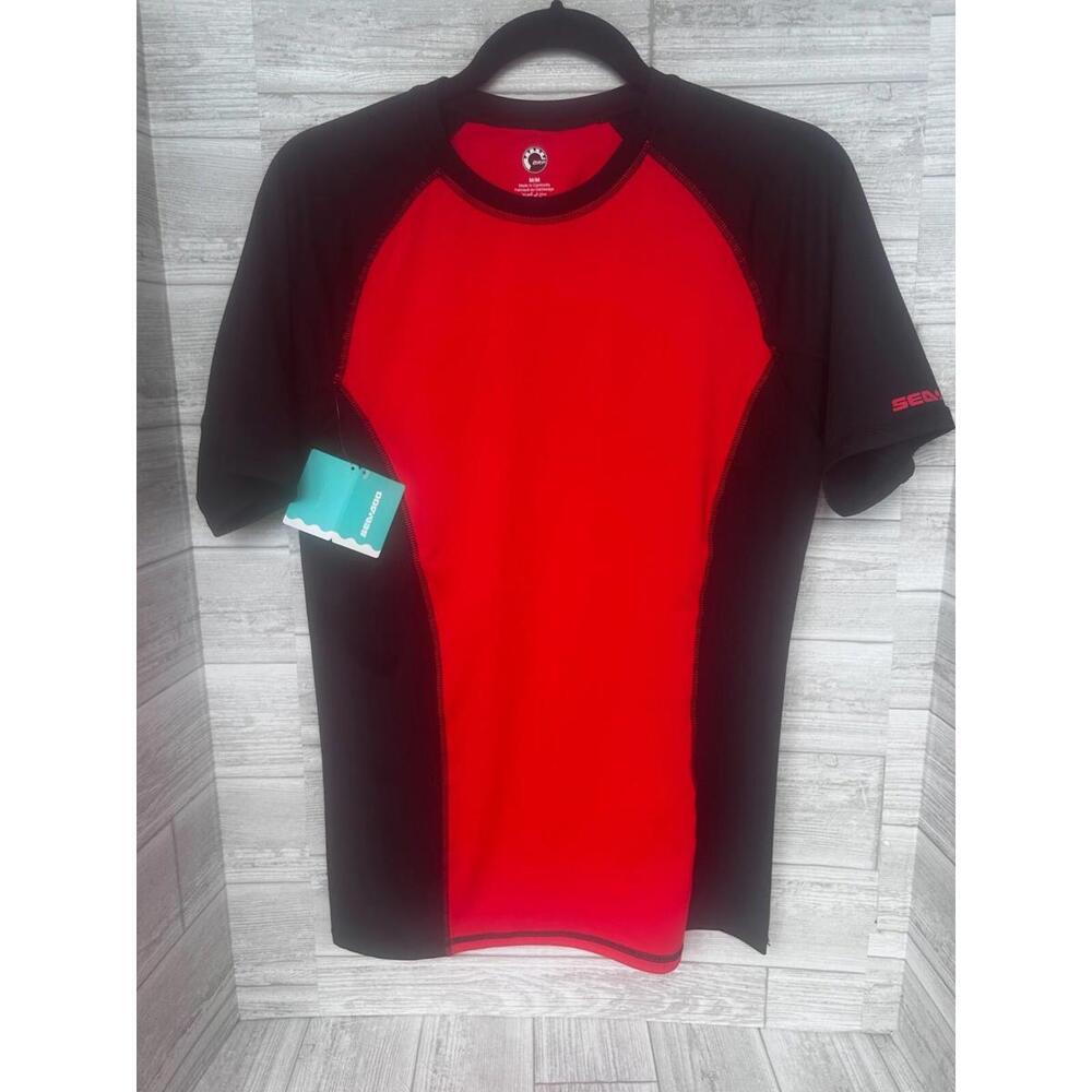 Sea-Doo Men's Rashguard Performance Shirt Short Sleeve Size M Lava Red UV50+ NWT